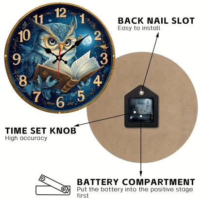 Owl Reading Book Wooden Wall Clock Witchy Wall Decor-MoonChildWorld