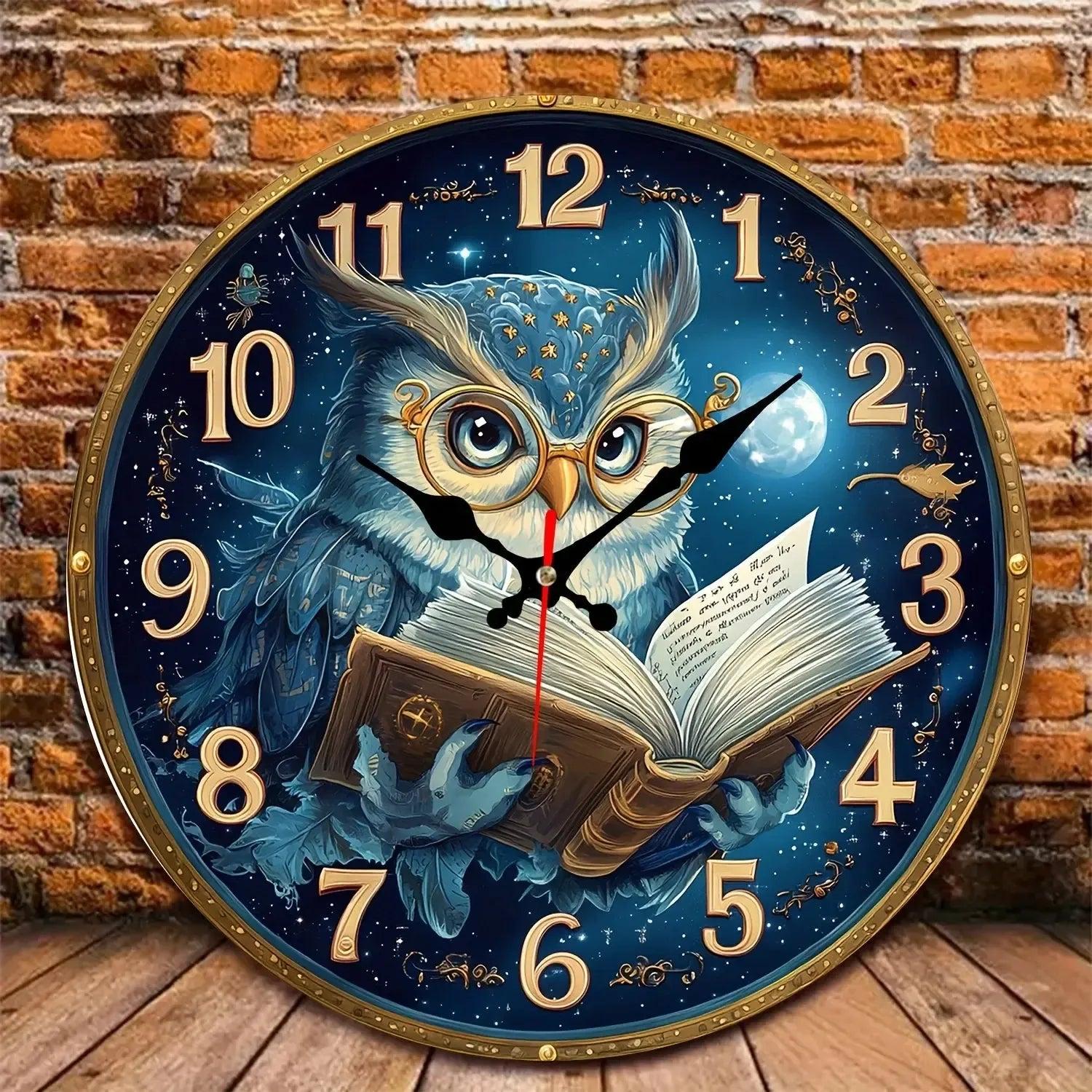 Owl Reading Book Wooden Wall Clock Witchy Wall Decor-MoonChildWorld
