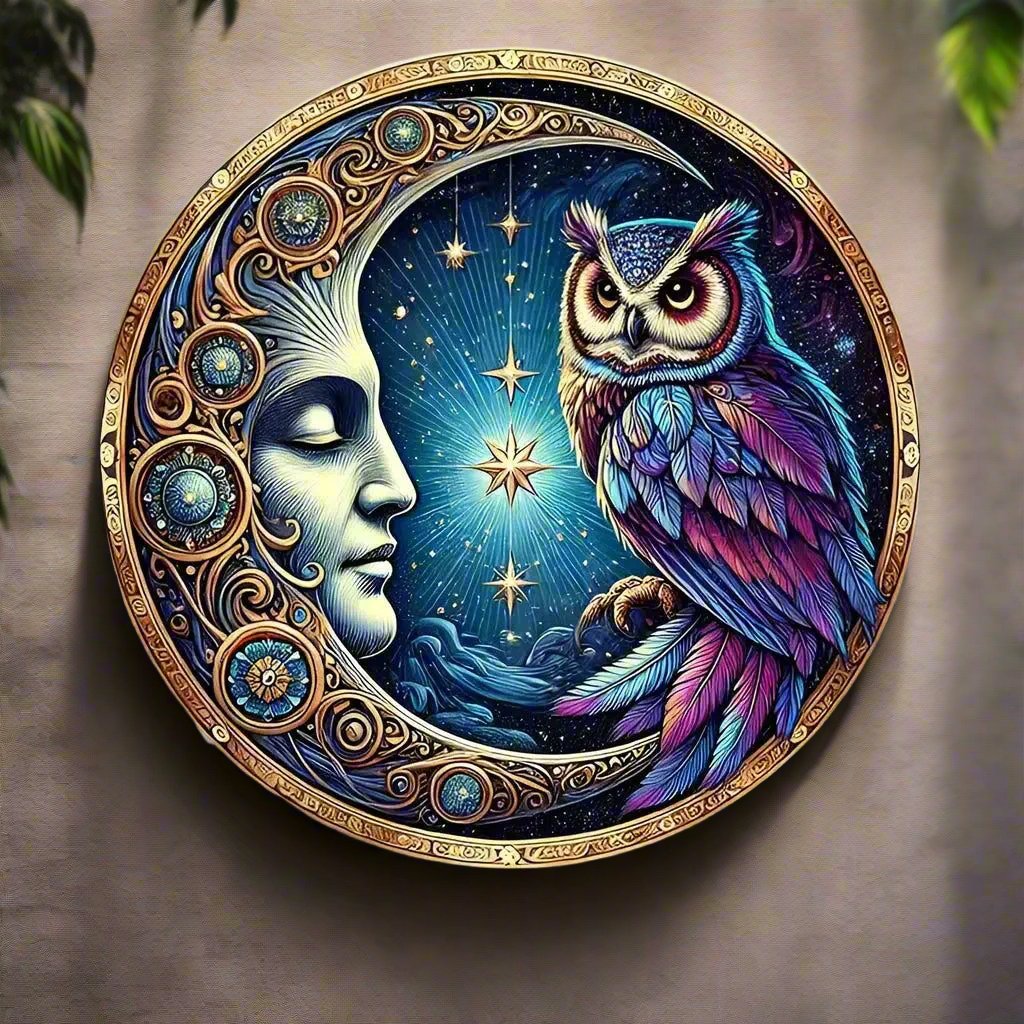 Owl and Moon Metal Wall Art Mystical Wall Decor-MoonChildWorld