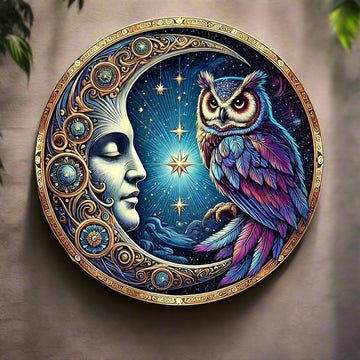 Owl and Moon Metal Wall Art Mystical Wall Decor-MoonChildWorld