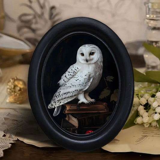 Owl on Book Oval Frame Wall Decoration – front view