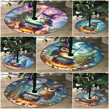 Witchy Owl Christmas Tree Skirt for Yule Decorations-MoonChildWorld