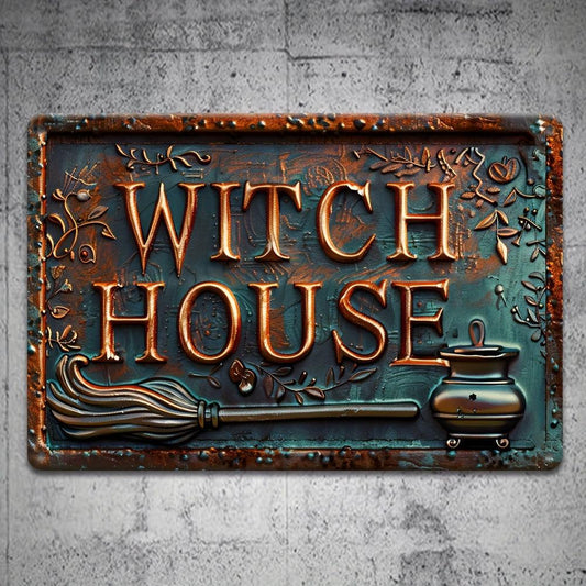 Witch House Metal Sign Witch Wall Decor Halloween Welcome Sign-MoonChildWorld