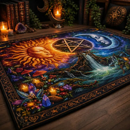 Pagan Area Rug with Pentacle, Sun and Moon – Wicca Carpet for Mystical Home Decor_mockup_3.webp