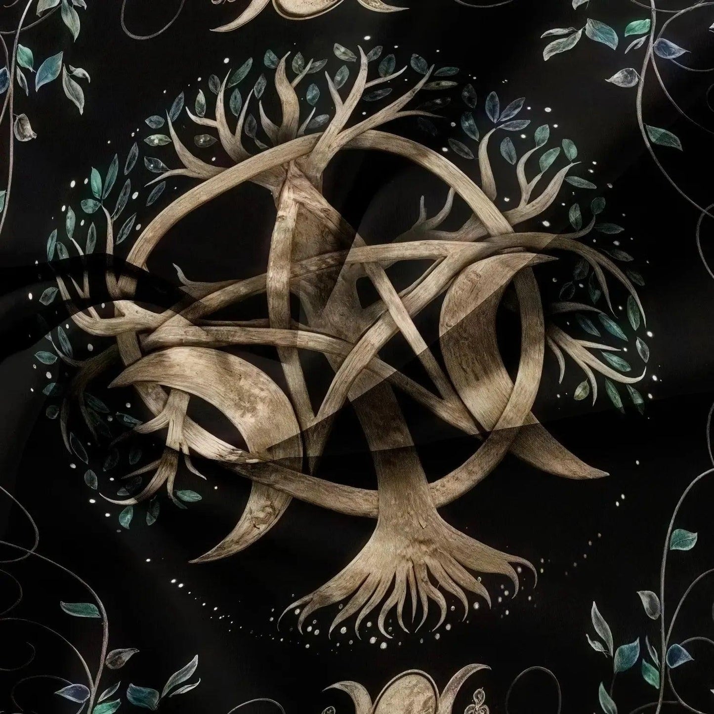 Pagan Bedding Set with Tree Of Life, Pentagram, Triple Moon Phase Wicca Duvet Cover Set-MoonChildWorld