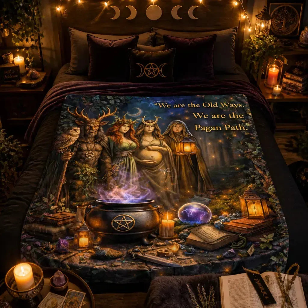 Pagan Blanket with Deities & Mystical Elements - Witchy Blanket for Wiccan_mockup_1.webp