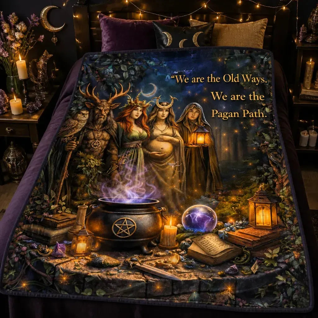 Pagan Blanket with Deities & Mystical Elements - Witchy Blanket for Wiccan_mockup_2.webp