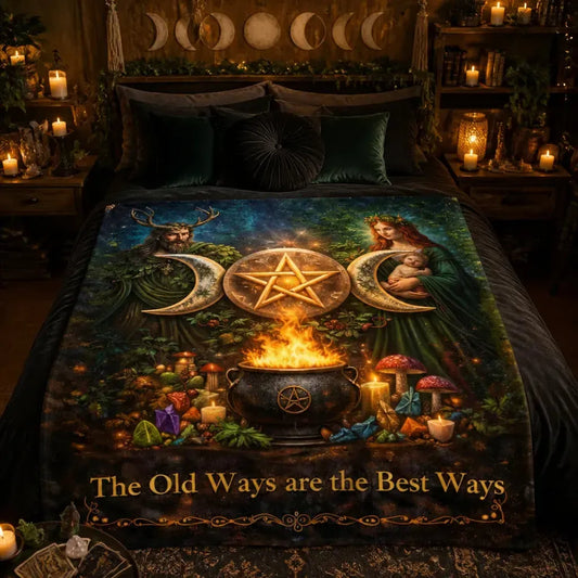 Pagan Blanket with Deities & Triple Moon - Witchy Blanket for Wiccan_mockup_1.webp