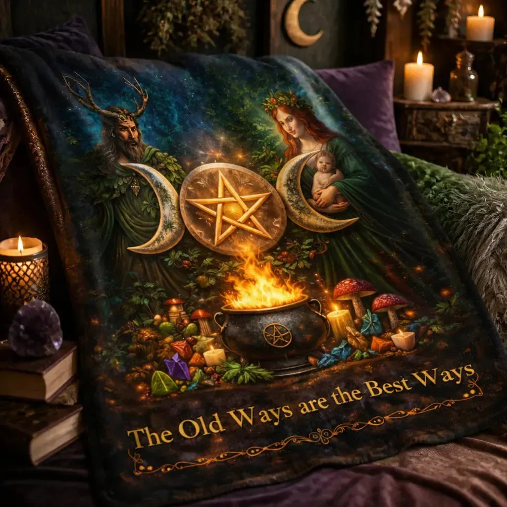 Pagan Blanket with Deities & Triple Moon - Witchy Blanket for Wiccan_mockup_3.webp