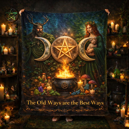 Pagan Blanket with Deities & Triple Moon - Witchy Blanket for Wiccan-MoonChildWorld