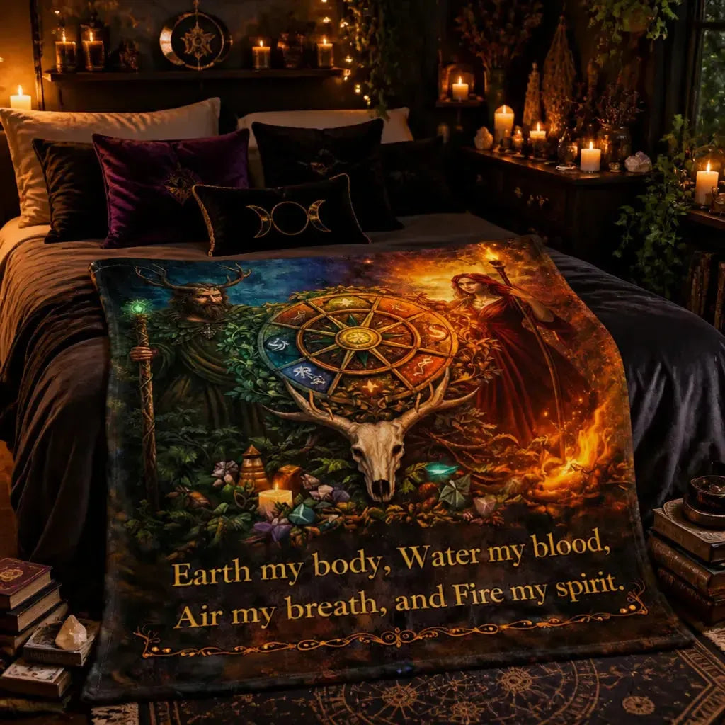 Pagan Blanket with Deities & Wheel of Year - Witchy Blanket for Wiccan_mockup_1.webp