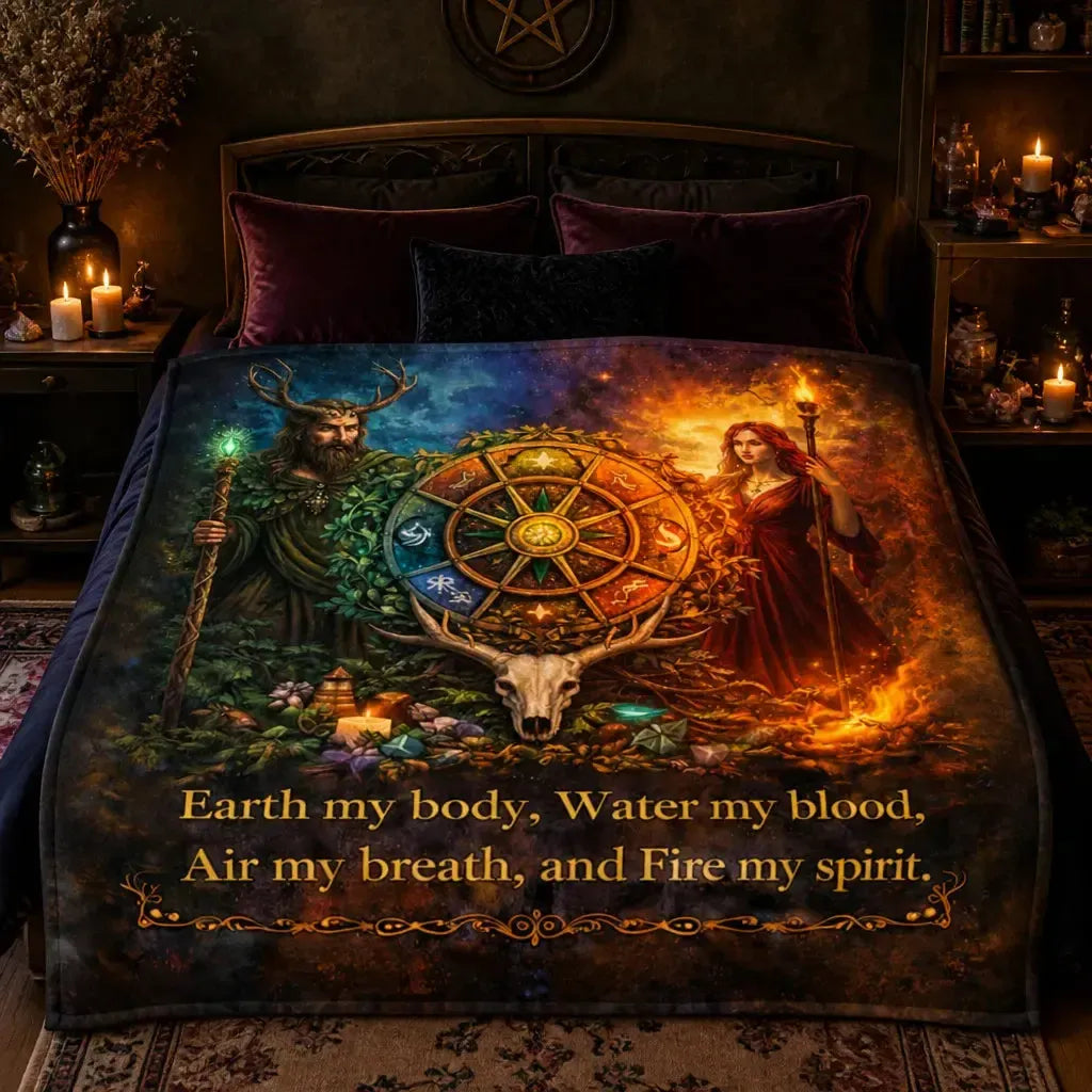Pagan Blanket with Deities & Wheel of Year - Witchy Blanket for Wiccan_mockup_2.webp