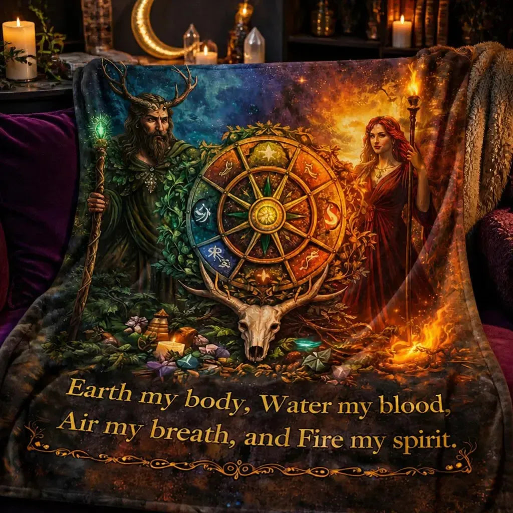 Pagan Blanket with Deities & Wheel of Year - Witchy Blanket for Wiccan_mockup_3.webp