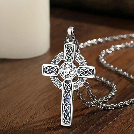 Pagan Celtic Cross Necklace Triskele Triskelion Pendant Celtic Amulet Jewelry-MoonChildWorld