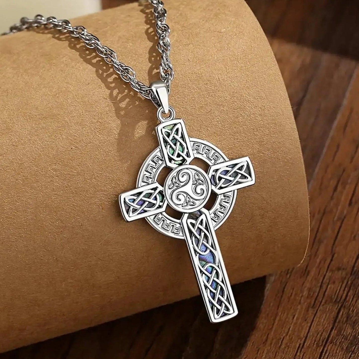 Pagan Celtic Cross Necklace Triskele Triskelion Pendant Celtic Amulet Jewelry-MoonChildWorld