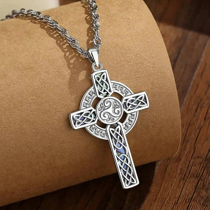 Pagan Celtic Cross Necklace Triskele Triskelion Pendant Celtic Amulet Jewelry-MoonChildWorld