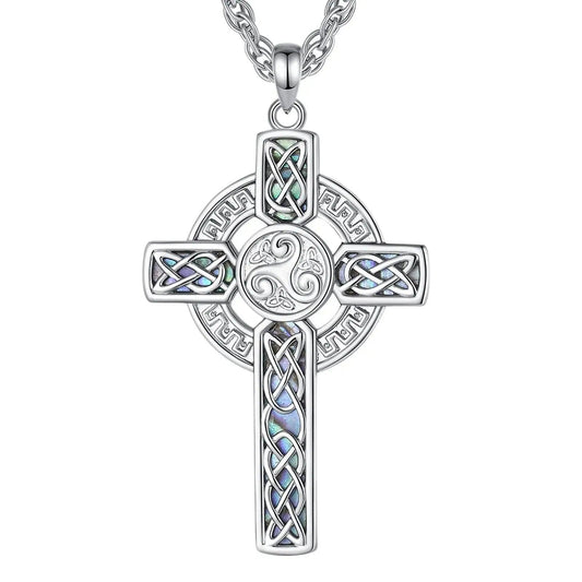 Pagan Celtic Cross Necklace Triskele Triskelion Pendant Celtic Amulet Jewelry-MoonChildWorld