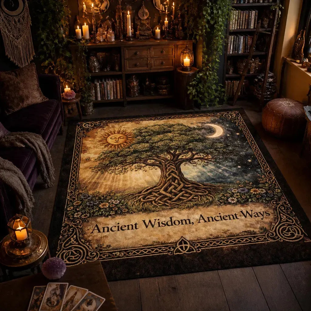 Pagan Celtic Tree of Life Area Rug – Spiritual Wicca Carpet for Mystical Home Decor_mockup_1.webp