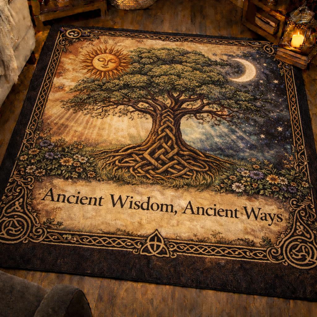 Pagan Celtic Tree of Life Area Rug – Spiritual Wicca Carpet for Mystical Home Decor-MoonChildWorld