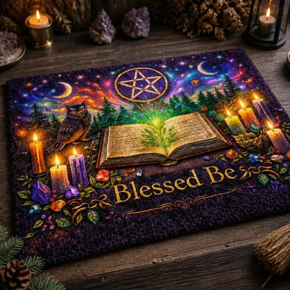 Pagan Doormat with Moon, Pentacle, Owl & Mystical Elements – Spiritual Wicca Welcome Mat for Mystical Decor_mockup_2.webp