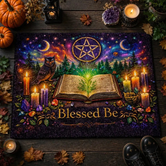 Pagan Doormat with Moon, Pentacle, Owl & Mystical Elements – Spiritual Wicca Welcome Mat for Mystical Decor_mockup_3.webp