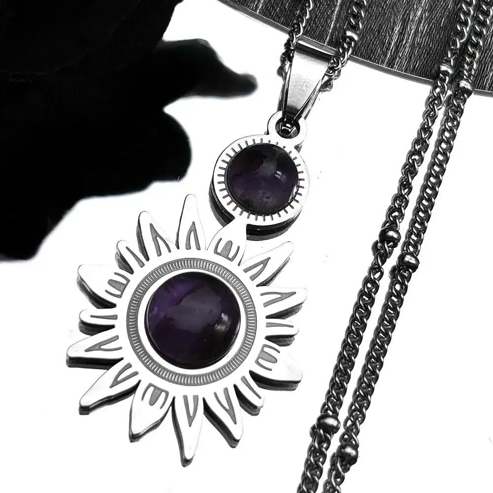 Pagan Flower Sun Natural Stone Necklace Wiccan Jewelry-MoonChildWorld