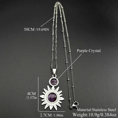 Pagan Flower Sun Natural Stone Necklace Wiccan Jewelry-MoonChildWorld