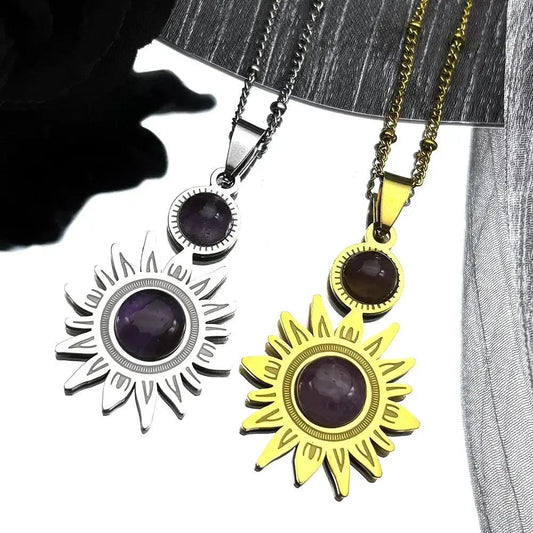Pagan Flower Sun Natural Stone Necklace Wiccan Jewelry-MoonChildWorld