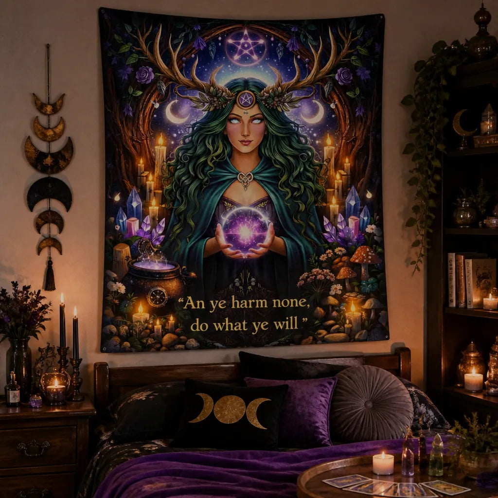 Pagan Forest Goddess Tapestry Mystical Wiccan Altar Wall Hanging_mockup_1.webp