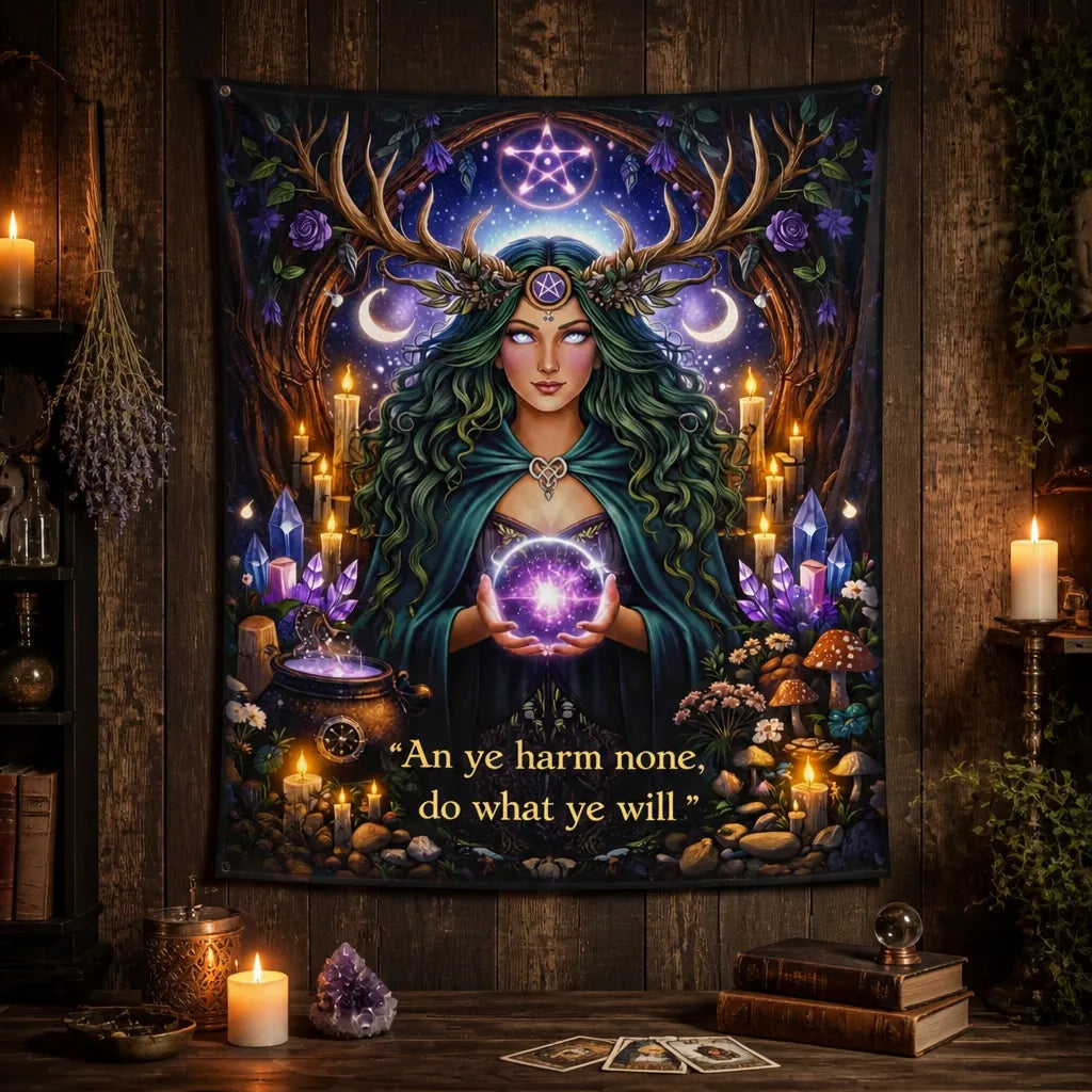 Pagan Forest Goddess Tapestry Mystical Wiccan Altar Wall Hanging_mockup_2.webp