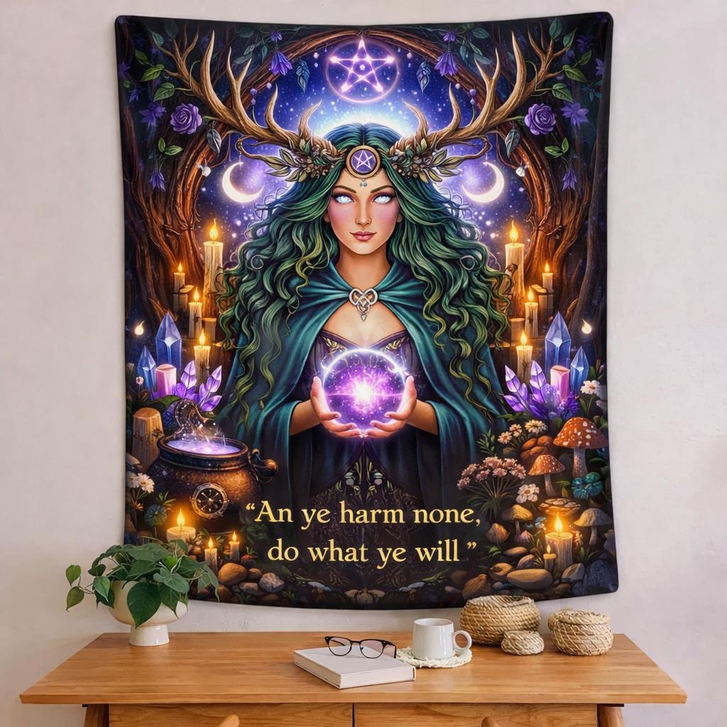 Pagan Forest Goddess Tapestry Mystical Wiccan Altar Wall Hanging-MoonChildWorld