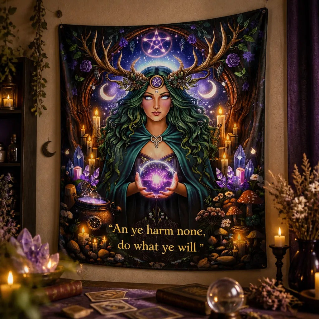 Pagan Forest Goddess Tapestry Mystical Wiccan Altar Wall Hanging_mockup_3.webp