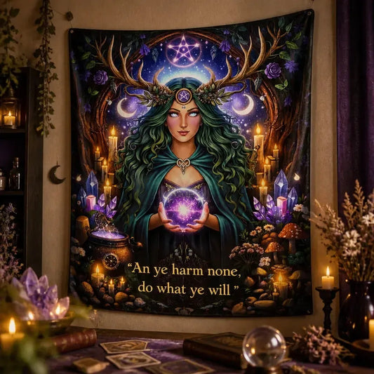 Pagan Forest Goddess Tapestry Mystical Wiccan Altar Wall Hanging_mockup_3.webp