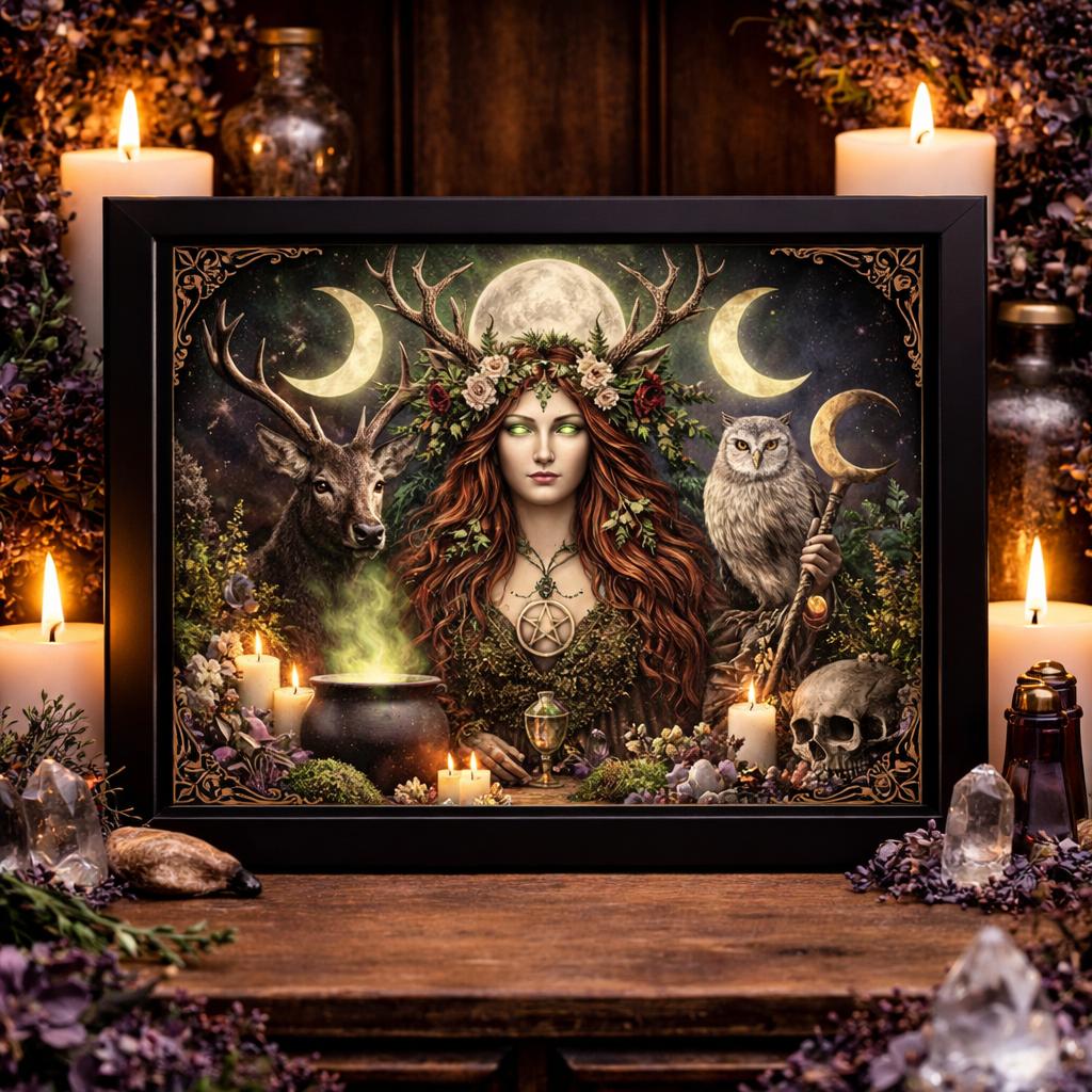 Pagan Goddess Canvas Wall Art Sacred Decor - Spiritual Black Framed Art Print for Wicca Altar-MoonChildWorld