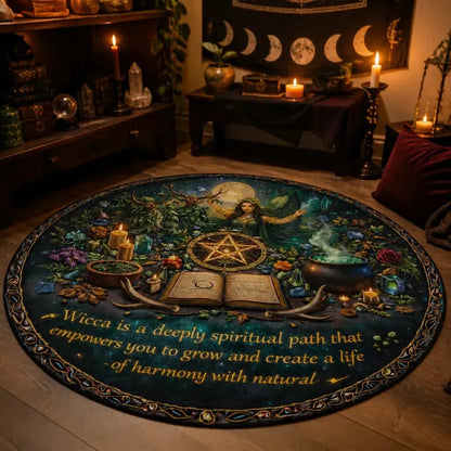 Pagan Goddess Round Rug Wicca Yule Pentacle Carpet Witchy Home Decor_mockup_1.webp