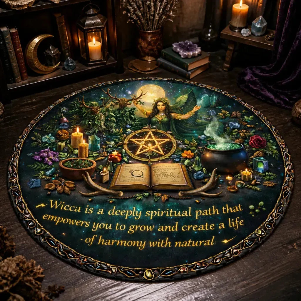 Pagan Goddess Round Rug Wicca Yule Pentacle Carpet Witchy Home Decor_mockup_3.webp