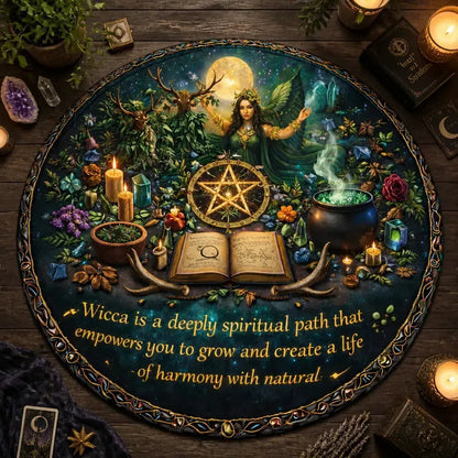 Pagan Goddess Round Rug Wicca Yule Pentacle Carpet Witchy Home Decor_mockup_2.webp
