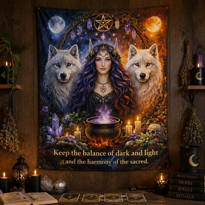 Pagan Goddess Tapestry with Wolves - Witchy Wicca Wall Hanging_mockup_2.webp