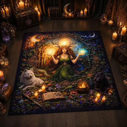 Pagan Goddess & Wolves Area Rug – Spiritual Wicca Carpet for Mystical Home Decor_mockup_2.webp