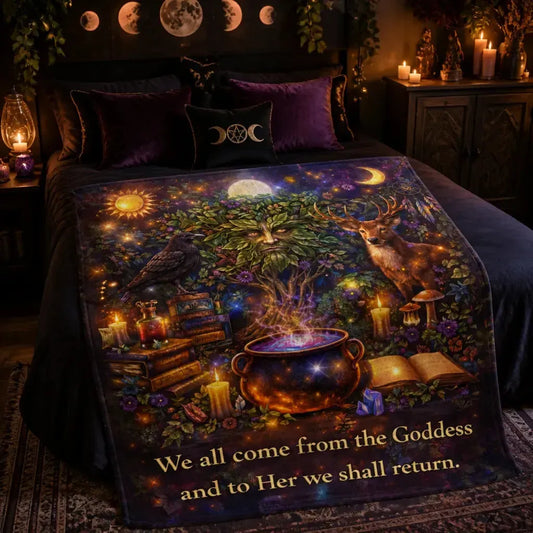 Pagan Green Man, Animals, Mystical Elements Blanket Sun Moon Wiccan Home Decor_mockup_1.webp