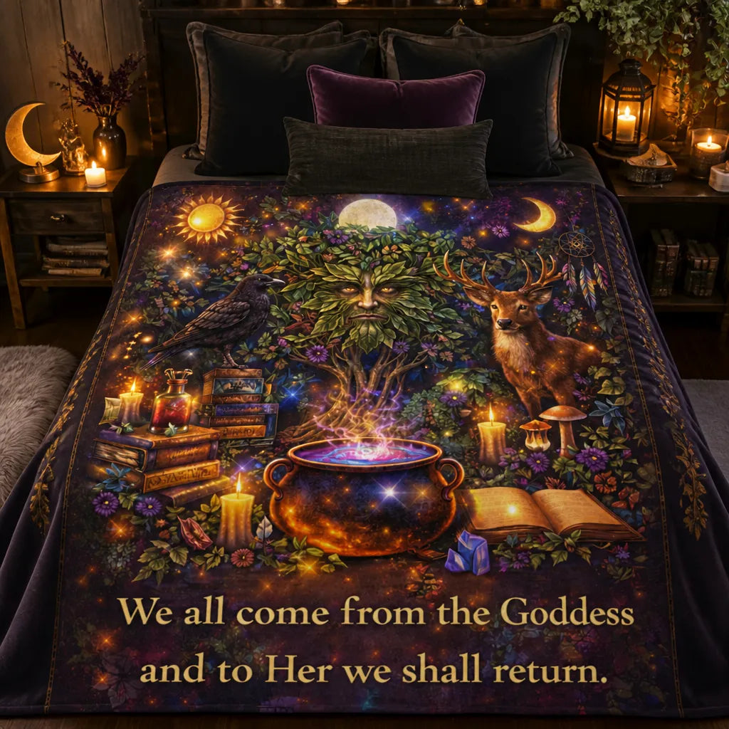 Pagan Green Man, Animals, Mystical Elements Blanket Sun Moon Wiccan Home Decor_mockup_2.webp