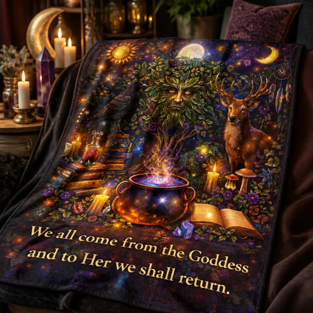 Pagan Green Man, Animals, Mystical Elements Blanket Sun Moon Wiccan Home Decor_mockup_3.webp
