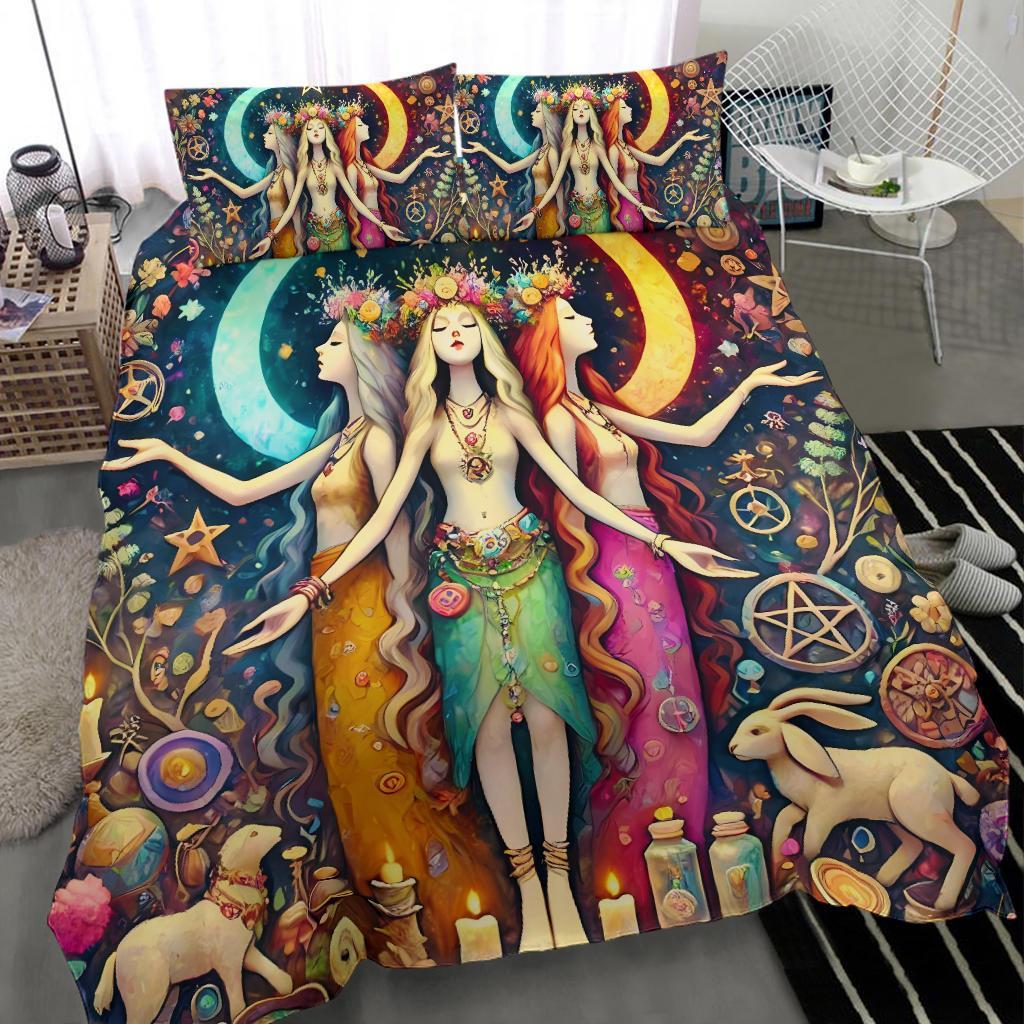 Pagan Hecate Goddess Bedding Set Wiccan Triple Moon Goddess Bedding Set-MoonChildWorld