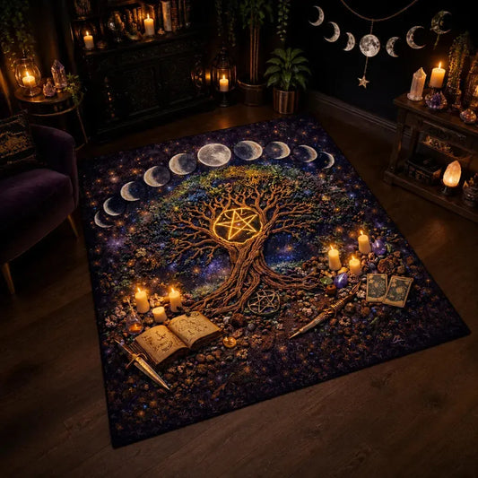 Pagan Moon Phases Tree of Life Area Rug – Spiritual Wicca Carpet Home Decor_mockup_1.webp