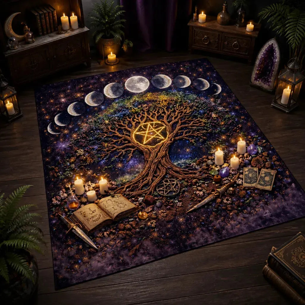Pagan Moon Phases Tree of Life Area Rug – Spiritual Wicca Carpet Home Decor_mockup_2.webp