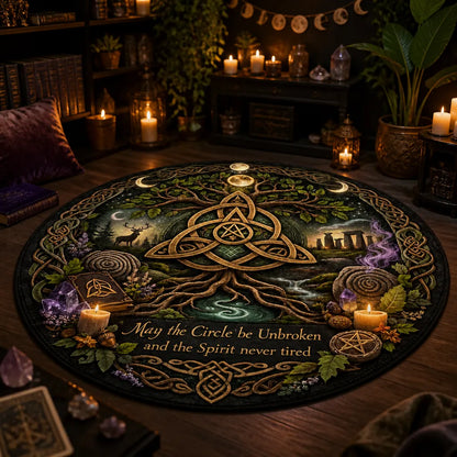 Pagan Moon Tree of Life Round Rug Celtic Knot Triquetra Wicca Carpet Home Decor_mockup_1.webp
