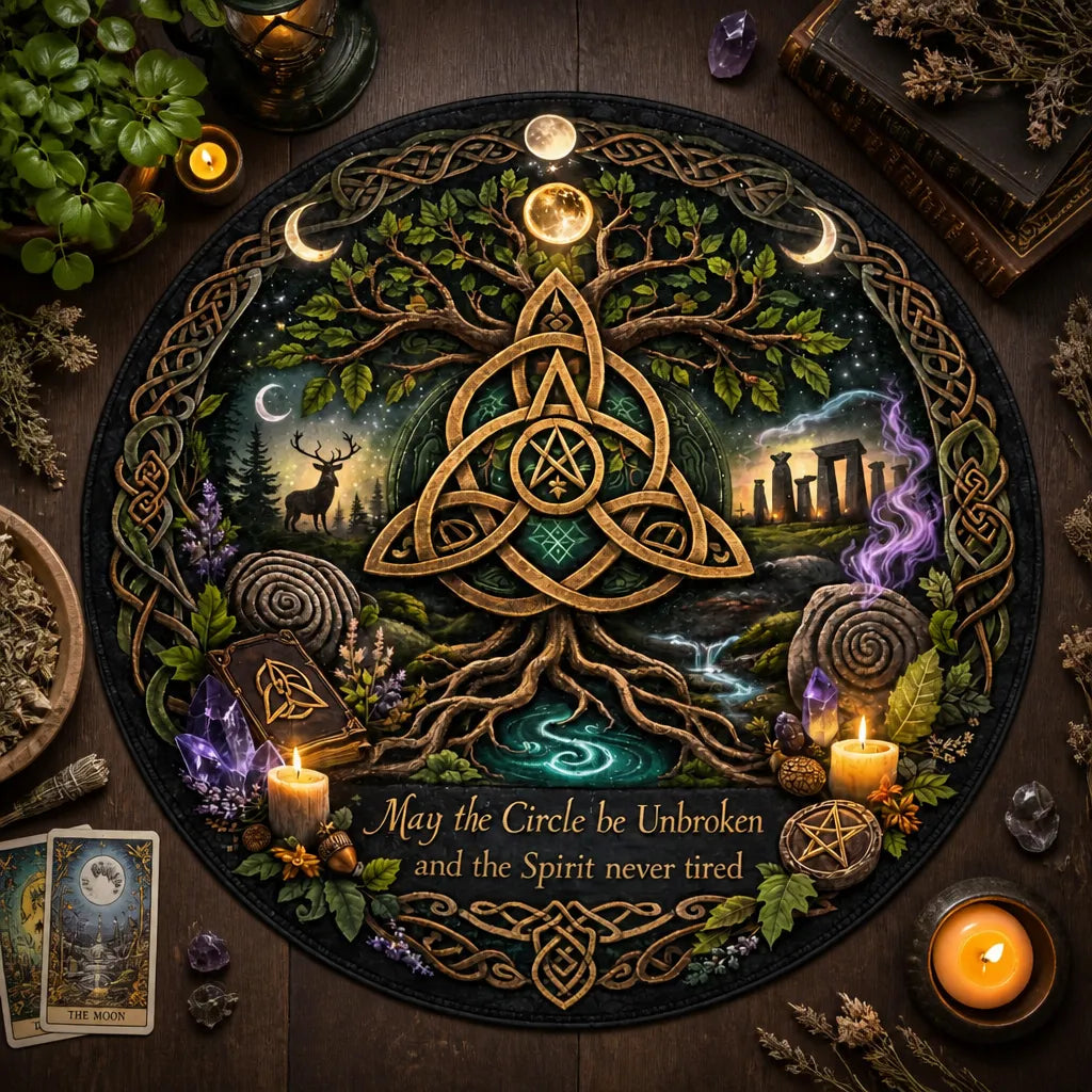 Pagan Moon Tree of Life Round Rug Celtic Knot Triquetra Wicca Carpet Home Decor_mockup_2.webp