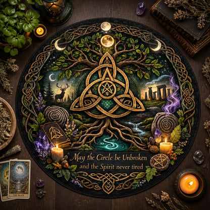 Pagan Moon Tree of Life Round Rug Celtic Knot Triquetra Wicca Carpet Home Decor_mockup_2.webp