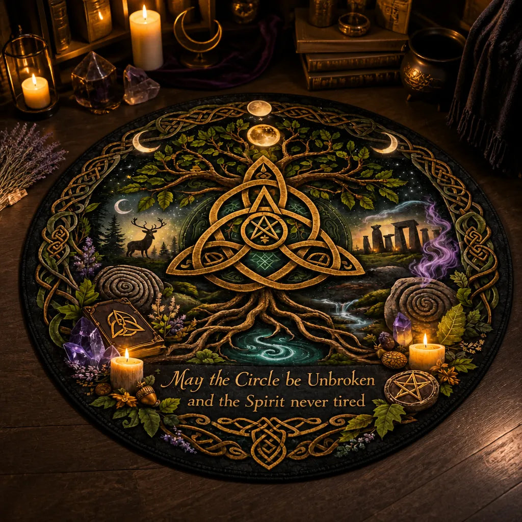 Pagan Moon Tree of Life Round Rug Celtic Knot Triquetra Wicca Carpet Home Decor_mockup_3.webp