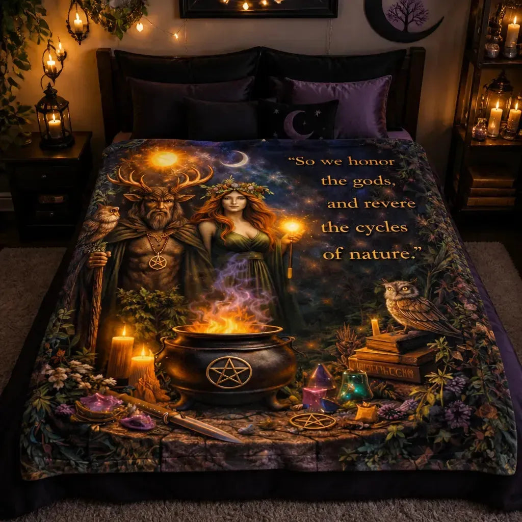 Pagan Nature Goddess Blanket with Mystical Elements for Wiccan_mockup_2.webp